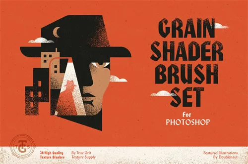 高质量复古粗糙磨损做旧颗粒噪点纹理PS笔刷素材 Grain Shade