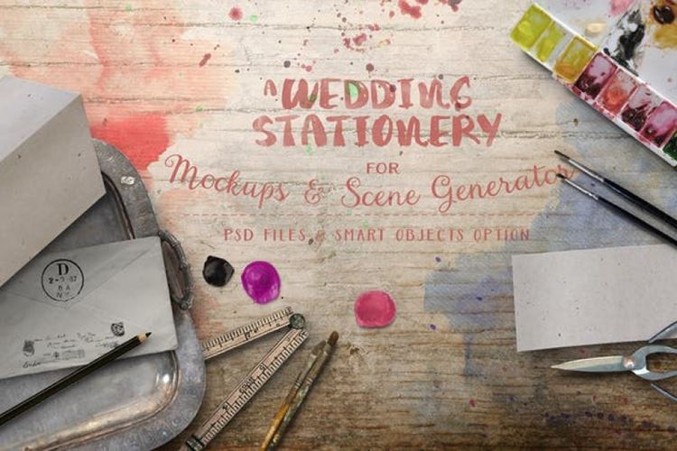 色彩斑斓古朴婚礼场景样机模板 Wedding Stationery Hero Image