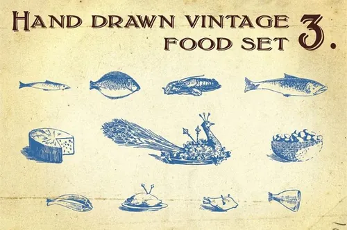复古手绘食品设计素材Hand Drawn Vintage Food Set 3