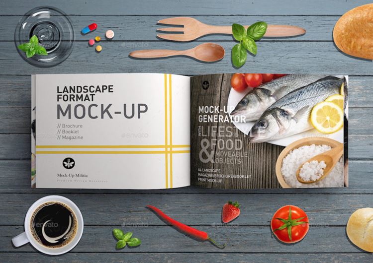 A4尺寸的杂志模型和场景设计模板