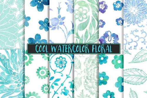 冷色调水彩花卉背景纹理 Cool Watercolor Fl