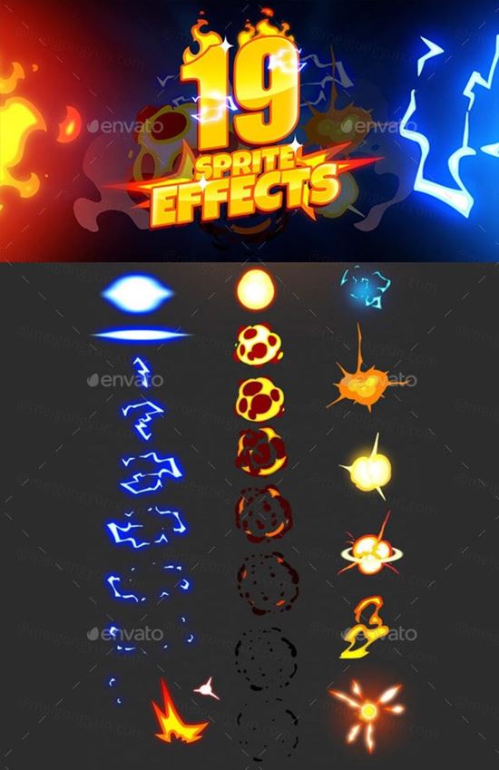 19个游戏精灵爆炸闪电特效素材 Sprite Effects