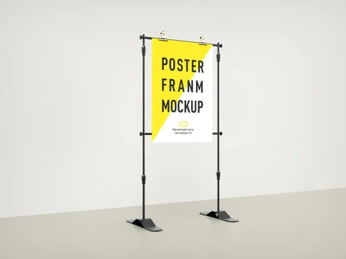 金属展架画框海报样机贴图展示模板 Frame poster mockup