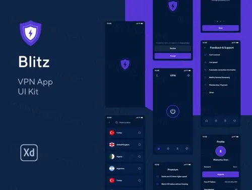 虚拟专用网络VPN移动APP应用界面UI素材 Blitz VPN Ap