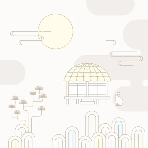 东方中式传统简约清新风中秋AI插画素材
