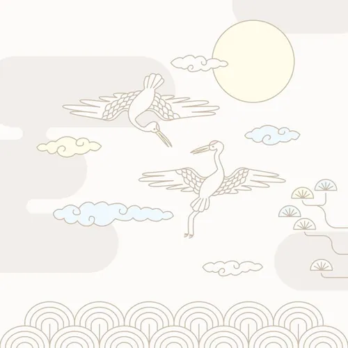 东方中式传统简约清新风中秋AI插画素材