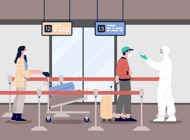 新冠疫情外出工作生活交通旅行社交隔离AI矢量插画