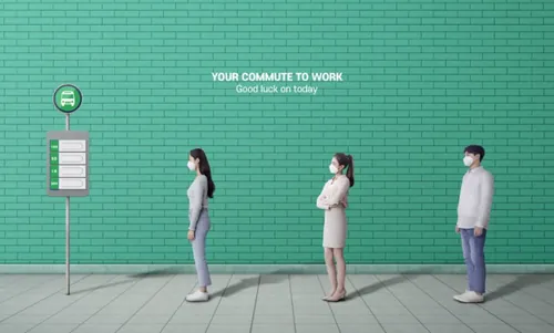 职场通勤上下班生活日常疫情隔离卫生生活宣传海报PSD模板