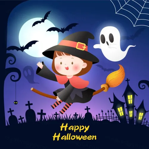 卡哇伊可爱万圣节装饰女巫僵尸男巫南瓜元素矢量素材 Happy Halloween
