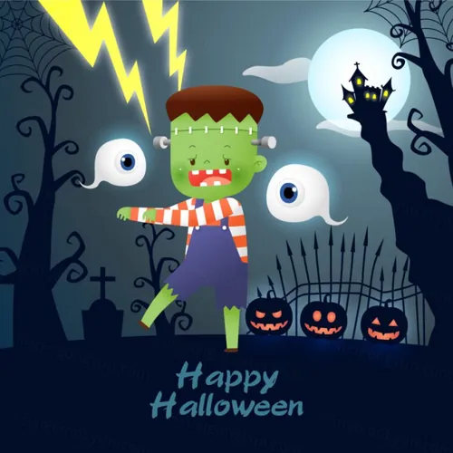 卡哇伊可爱万圣节装饰女巫僵尸男巫南瓜元素矢量素材 Happy Halloween