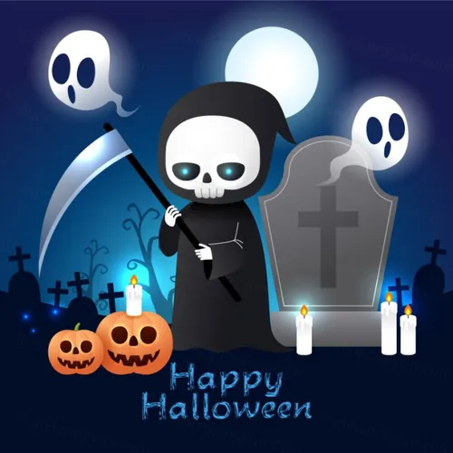 卡哇伊可爱万圣节装饰女巫僵尸男巫南瓜元素矢量素材 Happy Halloween