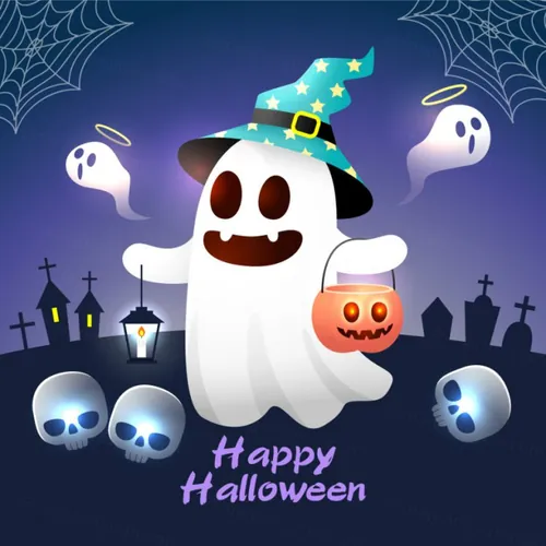 卡哇伊可爱万圣节装饰女巫僵尸男巫南瓜元素矢量素材 Happy Halloween