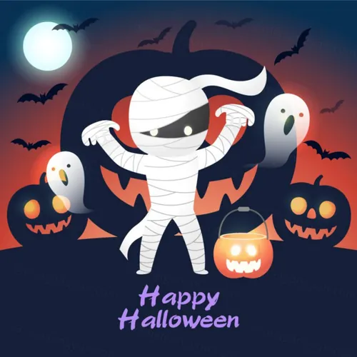 卡哇伊可爱万圣节装饰女巫僵尸男巫南瓜元素矢量素材 Happy Halloween