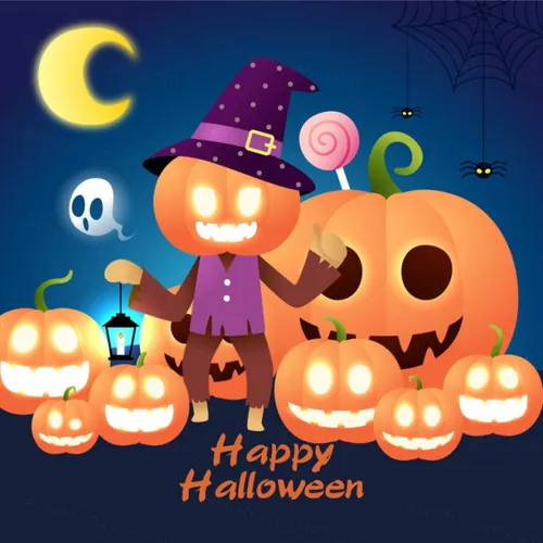 卡哇伊可爱万圣节装饰女巫僵尸男巫南瓜元素矢量素材 Happy Halloween