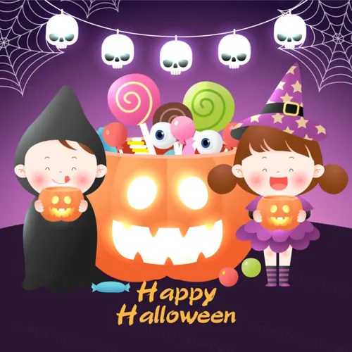 卡哇伊可爱万圣节装饰女巫僵尸男巫南瓜元素矢量素材 Happy Halloween