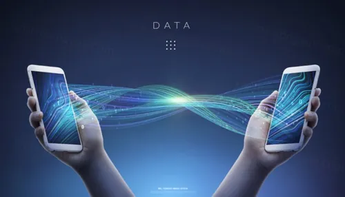 高科技现代手机移动5G通讯高速数据网络传输宣传CG合成概念海报PSD模板