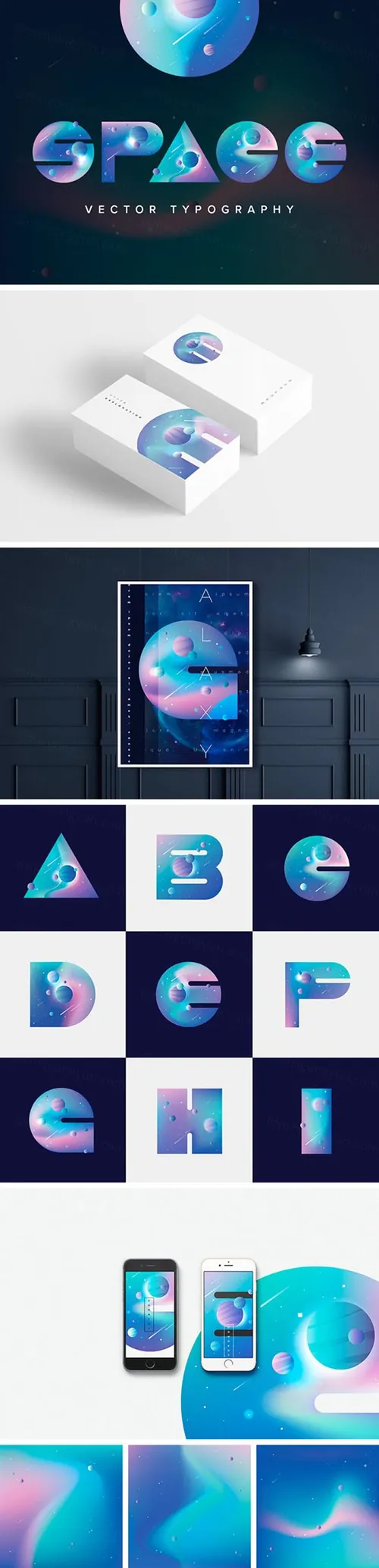 缤纷星球繁星星际矢量风格字母元素素材Space Vector Typography