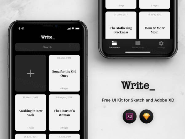 用于写作的移动界面设计工具包 Writting | Write ui kit 每