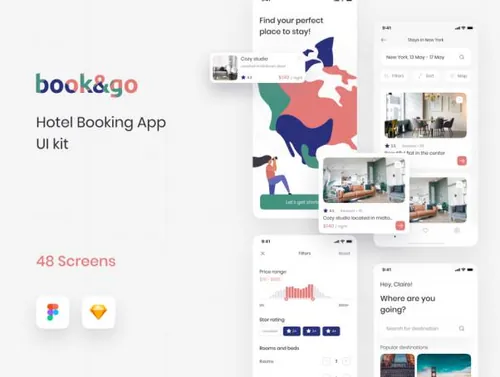 现代酒店预订移动APP应用UI界面素材 Book  GO UI kit