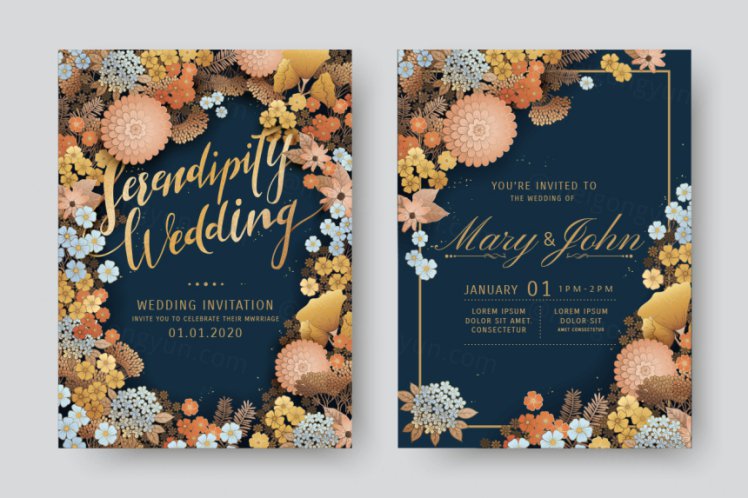 优雅的水彩手绘花艺设计邀请函贺卡AI矢量模板