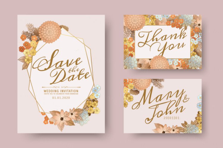 优雅的水彩手绘花艺设计邀请函贺卡AI矢量模板