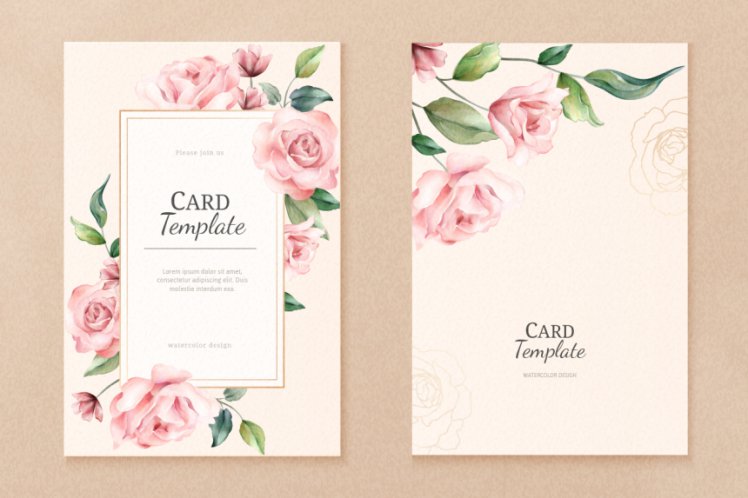 优雅的水彩手绘花艺设计邀请函贺卡AI矢量模板