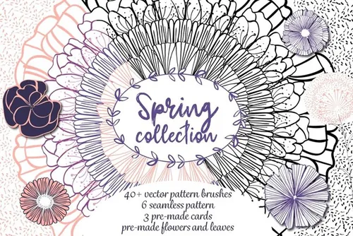 40个清新手绘风格的春天夏天花朵植物花纹纹理背景大集合Spr