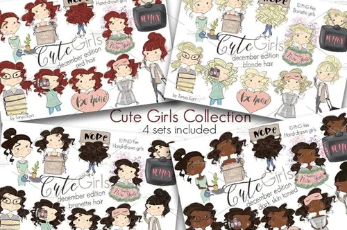 可爱的小女孩插图设计素材Cute Girls December Edition