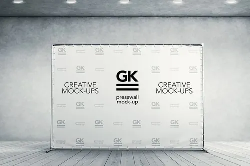 3D新闻墙横幅作品展示品牌墙明星签名墙PSD样机模板 3D Press Wall / Banner Mock-Up