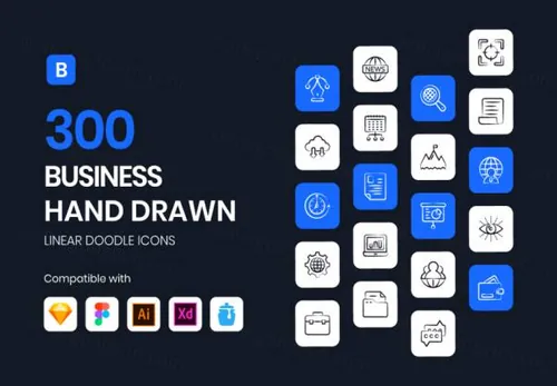 300个涂鸦风格商业财务主题图标 Business Doodle Ic