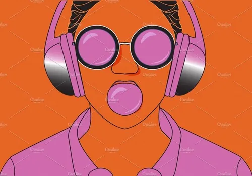 戴着耳机听歌的女孩矢量插图Girl listening to music