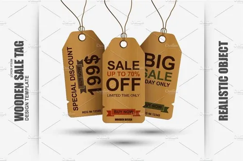 媒介设计模板Realistic Wooden Sale Tag Vector