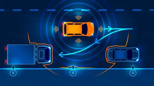 ADAS  LDW 汽车智能驾驶泊车辅助概念EPS矢量插画素材