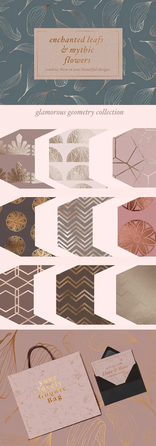 矢量精致花卉背景纹理 Illustrations  Gold