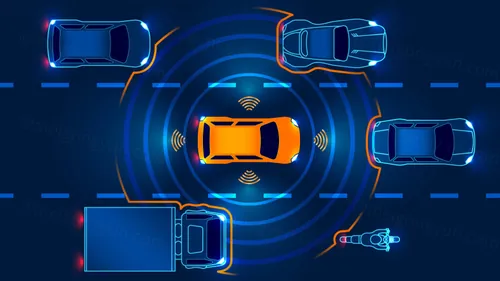 ADAS  LDW 汽车智能驾驶泊车辅助概念EPS矢量插画素材