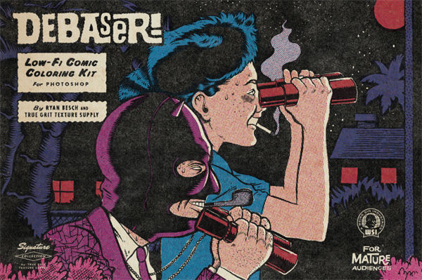 复古老式漫画家水墨印刷漫画半调纹理着色PS笔刷动作图案工具包 Deba