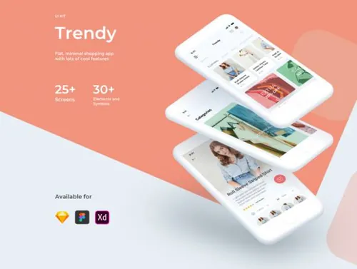 配色时尚电商购物移动APP程序界面UI工具包 Trendy Shopping e