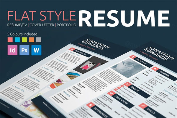 干净的扁平化现代风格简历模板 Flat Style Resume