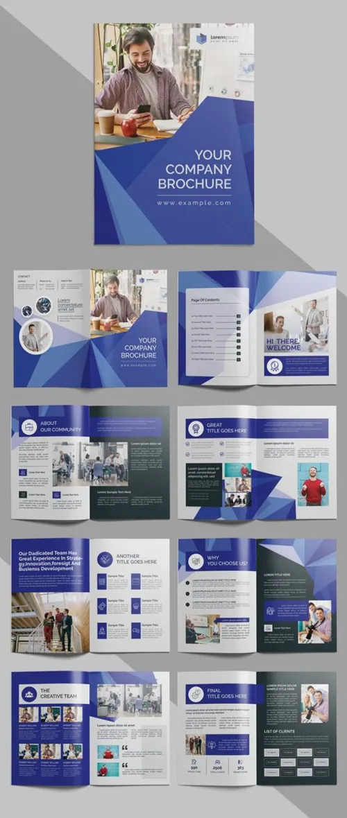 蓝色科技工业公司企业宣传画册手册AI矢量模板 Abstract Corporate Brochure