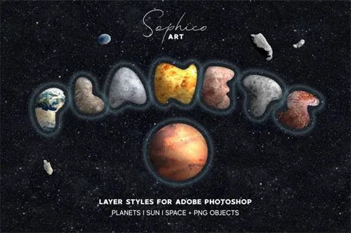 太空行星文字图层样式Photoshop创意套件