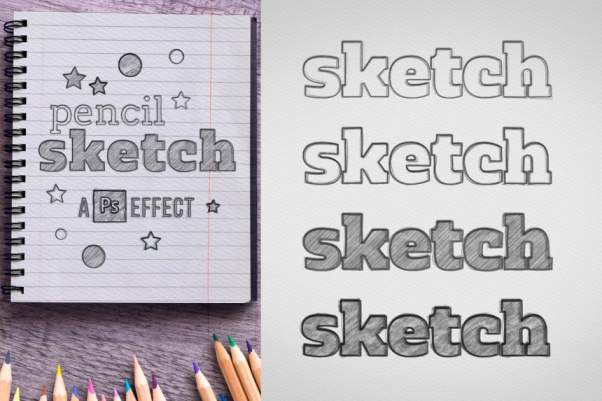 铅笔绘画效果的PS图层样式字体样机下载