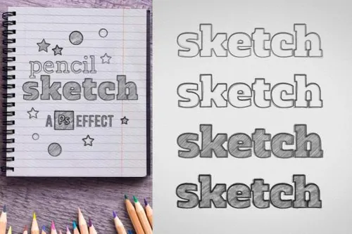 铅笔绘画效果的PS图层样式字体样机下载