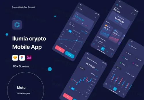 加密虚拟货币比特币移动APP应用UI界面素材 Ilumia Crypt