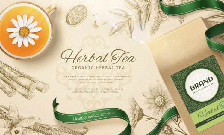 洋甘菊花茶草本有机消炎健康茶包AI矢量海报模板 Brand Chamomile Tea