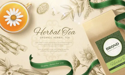 洋甘菊花茶草本有机消炎健康茶包AI矢量海报模板 Brand Chamomile Tea