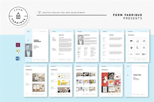 高端优雅的极简主义设计师作品集简历INDD模版 Resume/CV