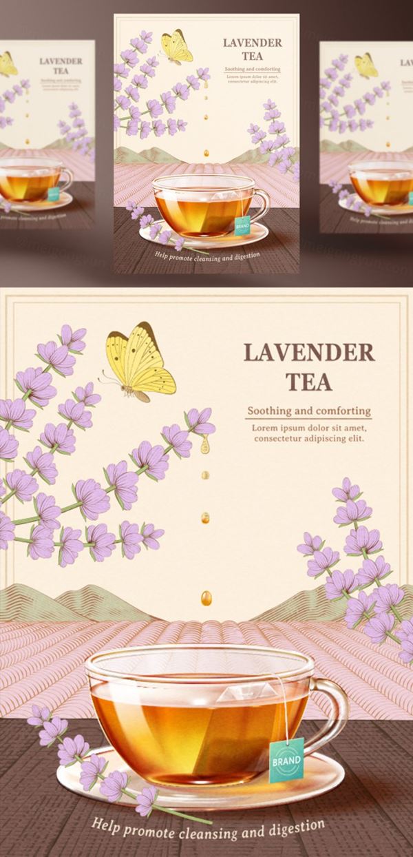 洋甘菊花茶草本有机消炎健康茶包AI矢量海报模板 Brand Chamomile Tea