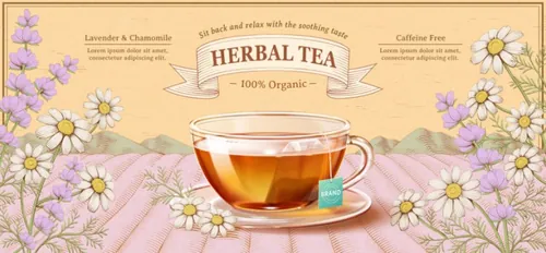 洋甘菊花茶草本有机消炎健康茶包AI矢量海报模板 Brand Chamomile Tea