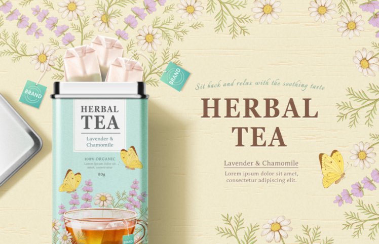 洋甘菊花茶草本有机消炎健康茶包AI矢量海报模板 Brand Chamomile Tea