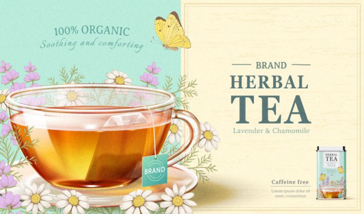 洋甘菊花茶草本有机消炎健康茶包AI矢量海报模板 Brand Chamomile Tea